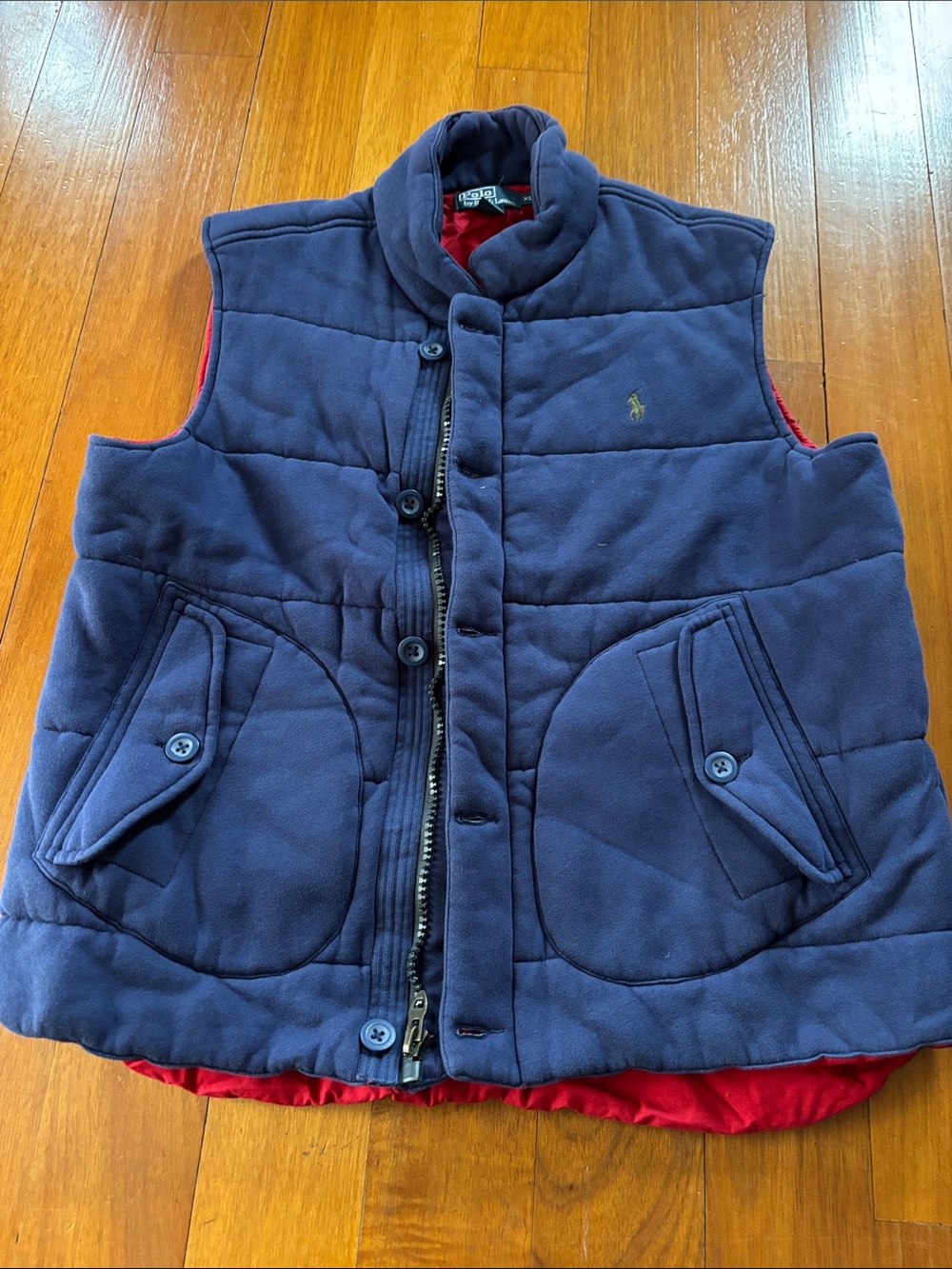 Ralph Lauren Navy Quilted Puffer Vest with Red Lining